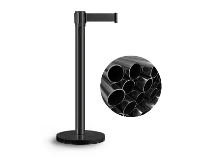 Słupek odgradzający z taśmą zwijaną - czarny z czarną taśmą