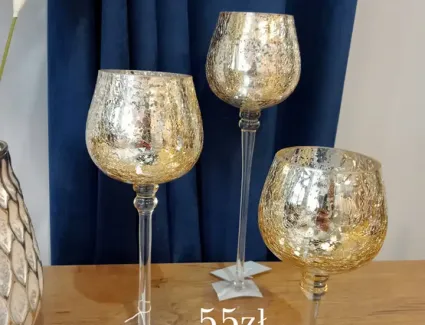 Świecznik złoty mały Szkło Pękane